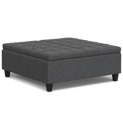 Harrison Slate Gray Linen-Look Coffee Table Storage Ottoman Glass House Furnishings