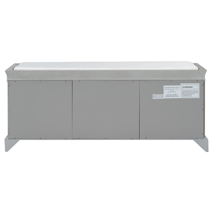 TREXM Storage Bench with 2 Drawers and 2 Cabinets, Shoe Bench with Removable Cushion for Living Room, Entryway (Gray Wash)