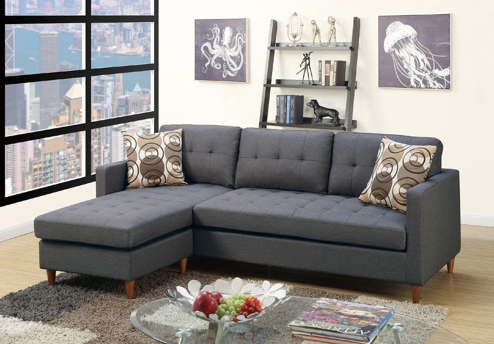 Polyfiber Reversible Sectional Sofa With Tufted Back, Modular Design & Pillows - Living Room Furniture, Blue Grey