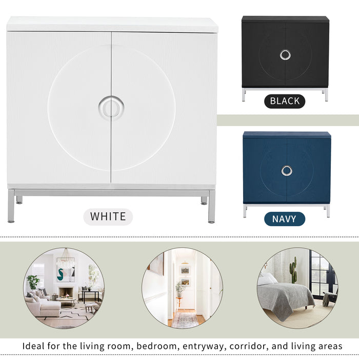 TREXM Simple Storage Cabinet Accent Cabinet with Solid Wood Veneer and Metal Leg Frame for Living Room, Entryway, Dining Room (White)