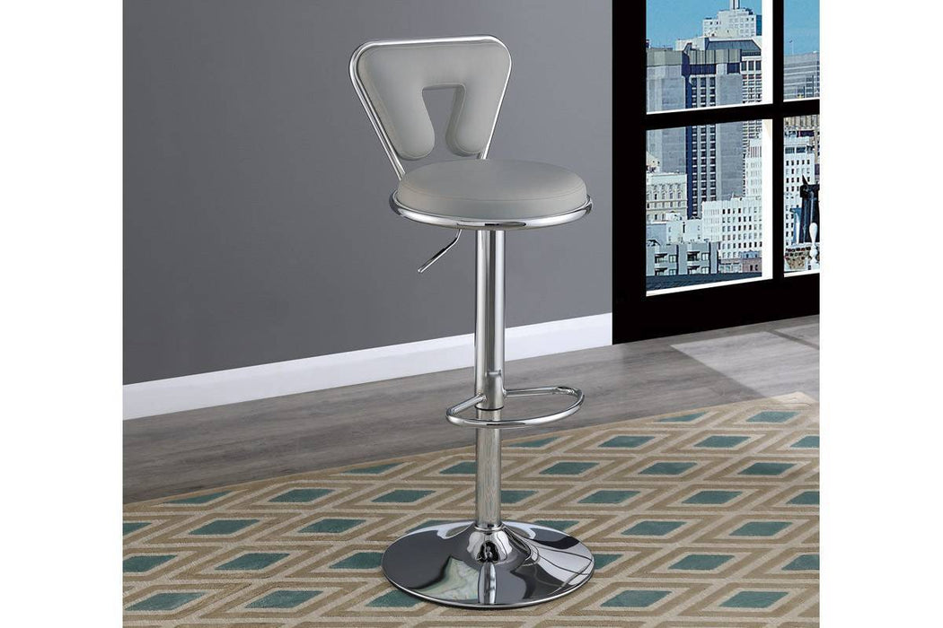 Set of 2 Modern Stylish Bar Stool Gas Lift Chairs With Gray Faux Leather & Chrome Base Metal Frame, Adjustable