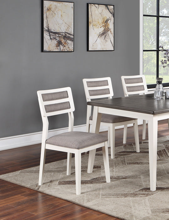 Beautiful Unique Set of 2 Side Chairs With White & Grey, Ladder Back Design Chairs, Cushion Upholstered, Kitchen Dining Room Furniture