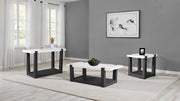 Modern contemporary Style 3pc Table Set 1x Coffee Table 1x End Table 1x Sofa Table Faux Marble Top Two Tone Design Black And White Finish Glass House Furnishings