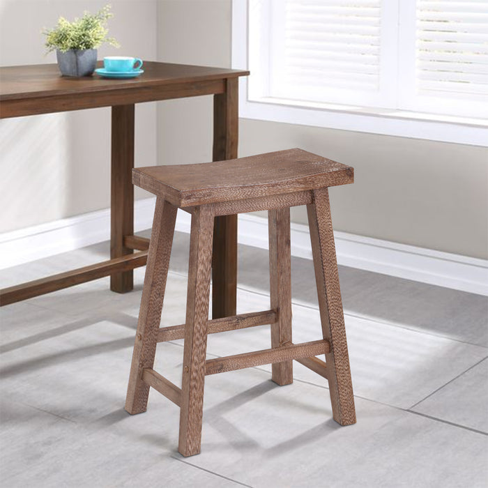 Wooden Frame Saddle Seat Counter Height Stool with Angled Legs, Brown