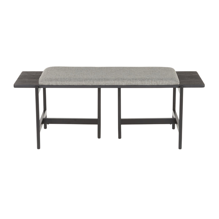 Chloe Contemporary Bench in Black Metal & Grey Fabric With Black Wood Accents