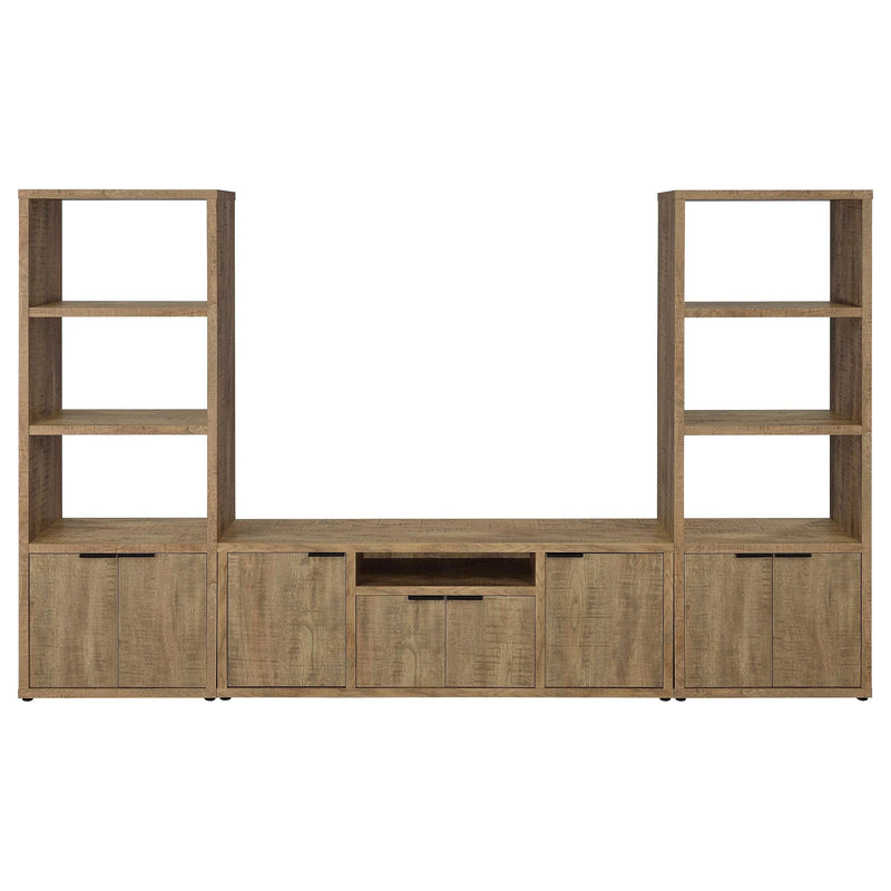 Noriega Mango 3-Piece TV Entertainment Center with Rustic Wood Finish, Open & Concealed Storage, 70.75in H x 112in W x 15.5in D Glass House Furnishings