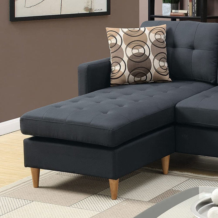 Black Polyfiber Sectional Sofa With Reversible Chaise, Tufted Back, Pillows, Modular Living Room Furniture