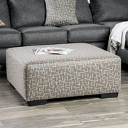 Hudson Gray Upholstered Ottoman with Box Cushion and Block Legs Glass House Furnishings