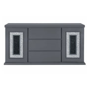 Ariya Contemporary Buffet with Clear Glass Inlay in Dark Grey Rubber Wood Glass House Furnishings