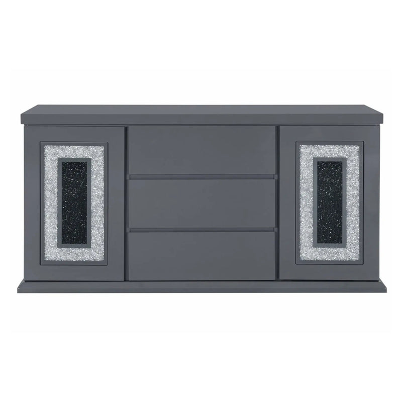 Ariya Contemporary Buffet with Clear Glass Inlay in Dark Grey Rubber Wood Glass House Furnishings