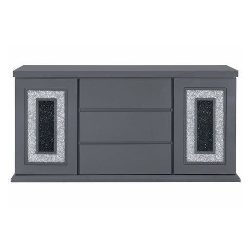 Ariya Contemporary Buffet with Clear Glass Inlay in Dark Grey Rubber Wood Glass House Furnishings