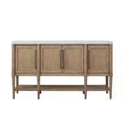 Transitional Casual Cement Topped Server with Cane Insets and Sand Finish, Solid Wood+MDF, 68x18x39.25 inches Glass House Furnishings