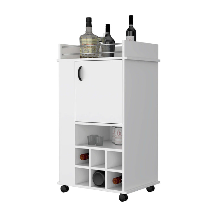 Allandale 1-Door Bar Cart With Wine Rack & Casters White