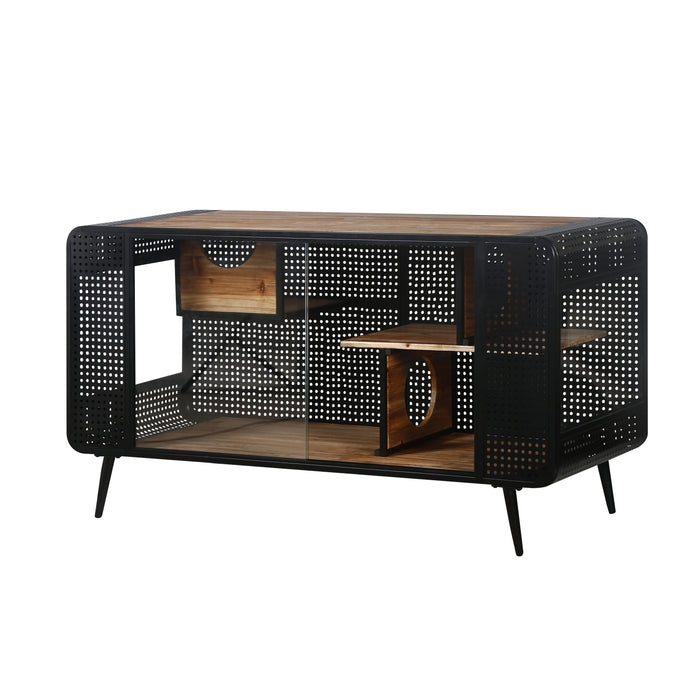 55.12-Inch Spacious Cat House With Tempered Glass, Perfect For Living Room, Hallway, Study, and More