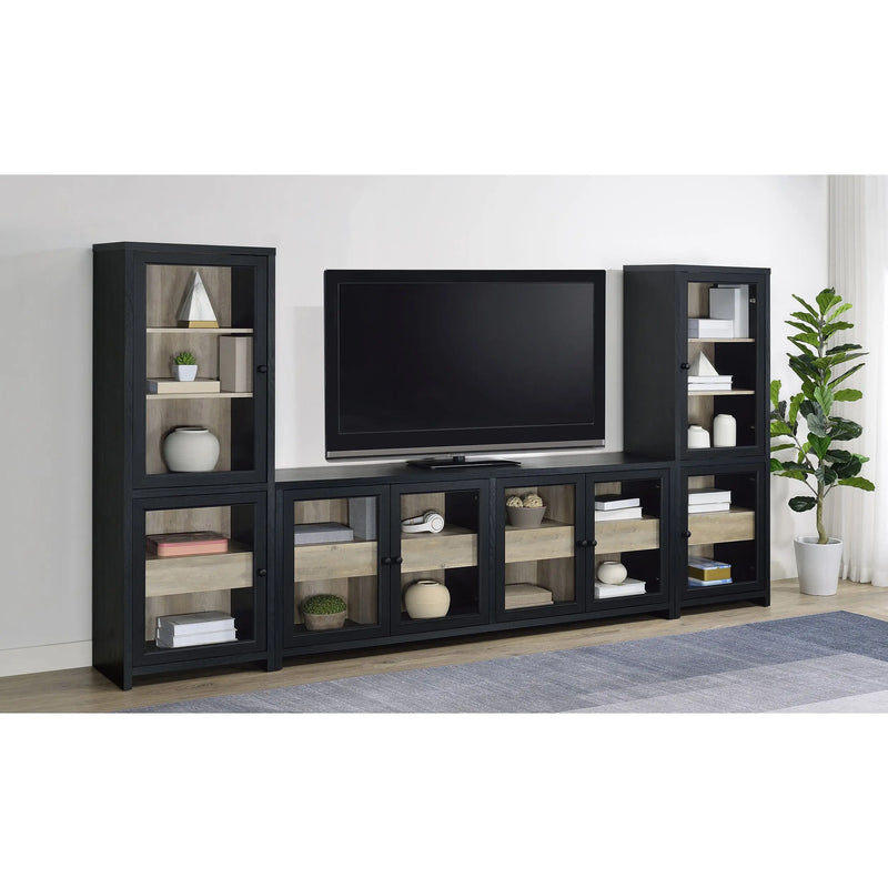 Kennison Black 3-piece 79-inch Entertainment Center Glass House Furnishings
