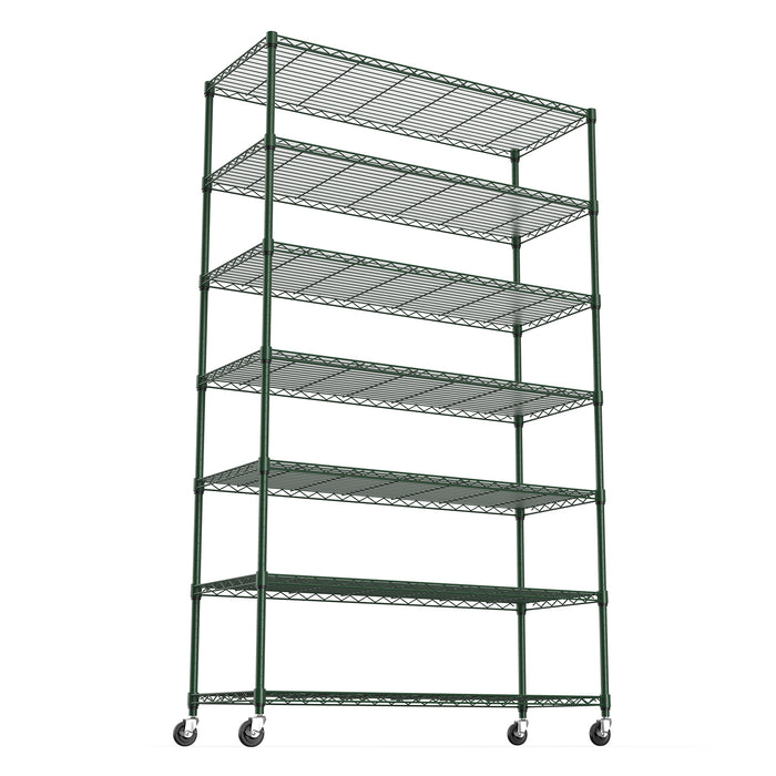 7 Tier Wire Shelving Unit, 2450 LBS NSF Height Adjustable Metal Garage Storage Shelves with Wheels, Heavy Duty Storage Wire Rack Metal Shelves - Green