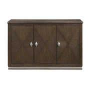 Modern Brown Finish Functional Server with 3 Cabinets Adjustable Shelf Durable Metallic Accent Base Wooden Dining Furniture 1pc Glass House Furnishings