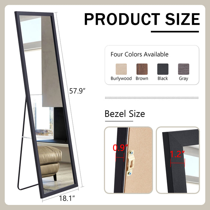 Third generation, black thick wooden frame full body mirror, large floor standing mirror, dressing mirror, decorative mirror, suitable for bedrooms, living rooms, clothing stores57.9"*18.1"