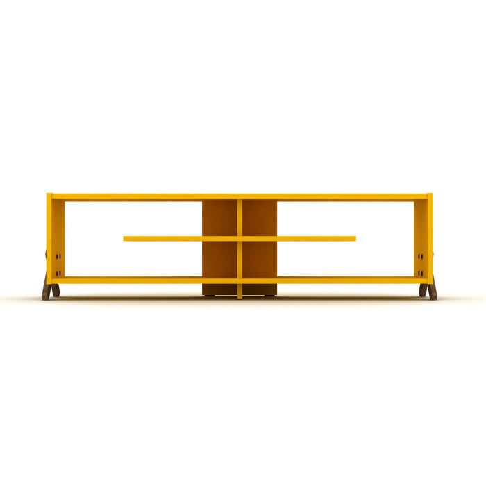 FurnisHome Store Mid Century Modern Tv Stand 4 Shelves Open Storage Wood Legs Entertainment Centre 57 inch Low Tv Unit, Walnut/Yellow