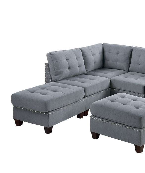 7-Piece Set Modular Sectional, Corner L-Sectional Gray Linen-Like Fabric, Tufted Nailheads With 2 Corner Wedges, 3 Armless Chairs & 2 Ottomans – Contemporary Living Room Furniture