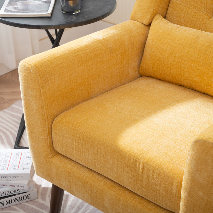 Modern Accent Foam-Filled Upholstery Chair with Comfy Reading & Lounge Armchair, Chenille Fabric - Mid Century Style for Living Room & Bedroom, Yellow