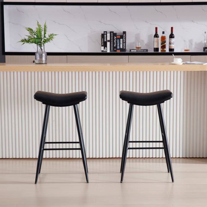 Set of 2 Black PU Upholstered Counter Height Bar Stools With Footrest For Dining Room, Kitchen Island, Black