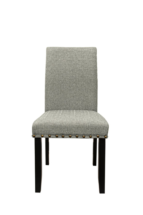 Grey Fabric Modern Set of 2 Dining Chairs Plush Cushion Side Chairs Nailheads Trim Wooden Chair Kitchen Dining Room