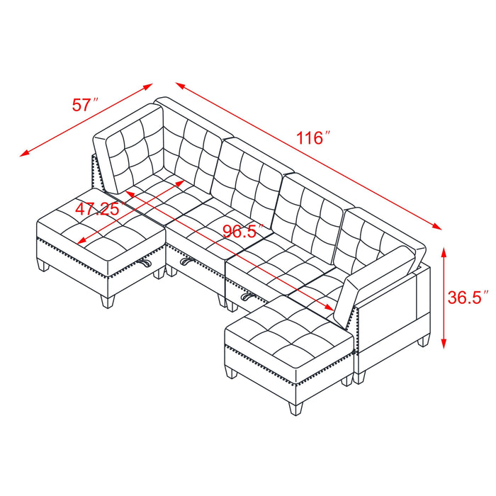 U-Shape Modular Sectional Sofa, DIY Combination Set - Includes 2 Single Chairs, 2 Corners, 2 Ottomans - Black Velvet