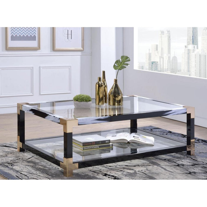 ACME Lafty Coffee Table in White Brushed & Clear Glass 81000