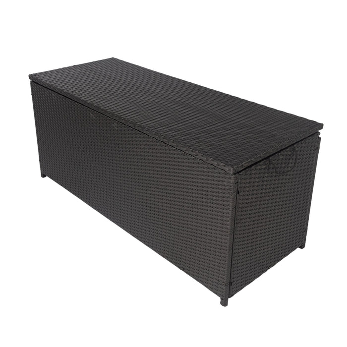 Outdoor Storage Box, 113 Gallon Wicker Patio Deck Boxes with Lid - Outdoor Cushion Storage Container Bin Chest for Kids Toys, Pillows and Towel, Black