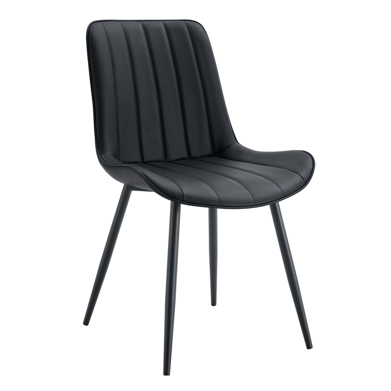Ergonomic Extended Seat Cushion PU Black Dining Chair Set with Integral Metal Leg Structure