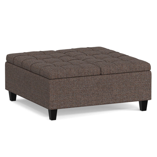 Harrison Mink Brown Tweed Coffee Table Storage Ottoman Glass House Furnishings