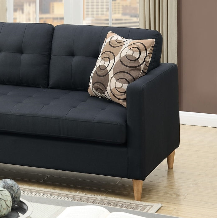 Black Polyfiber Sectional Sofa With Reversible Chaise, Tufted Back, Pillows, Modular Living Room Furniture