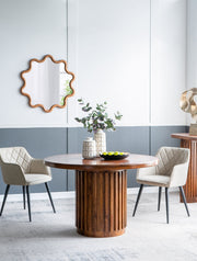 Dover Brown Wood Pedestal Dining Table Glass House Furnishings