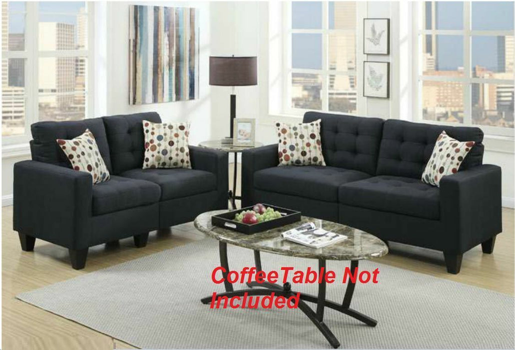 Polyfiber Tufted 2-Piece Sofa Set with Pillows Cushion Couch, Sofa & Loveseat with Solid Pine Frame - Living Room Furniture, Black