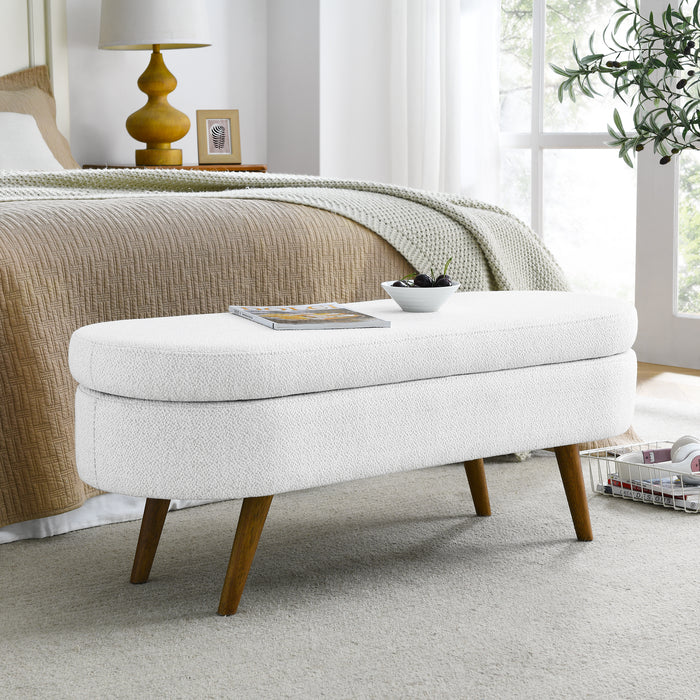 Ottoman Oval Storage Bench,Rubber Wood Legs,White(43.5"x16"x16")