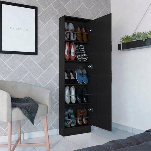 Leto Black Wenge Mirrored Shoe Storage Cabinet | Glass House Furnishings