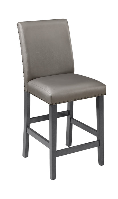 Traditional Modern 2pc Set Counter Height Dining Side Chairs Upholstered PU Fabric Zinc Gunmetal Brown Two-Tone Finish Nailhead Trim Dining Room Furniture