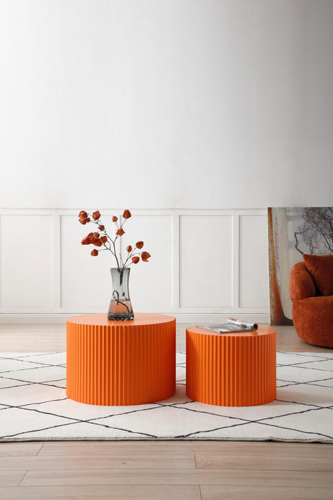 MDF Nesting Table Set of 2, Handcrafted Round Coffee Table for Living Room/Leisure Area - Orange