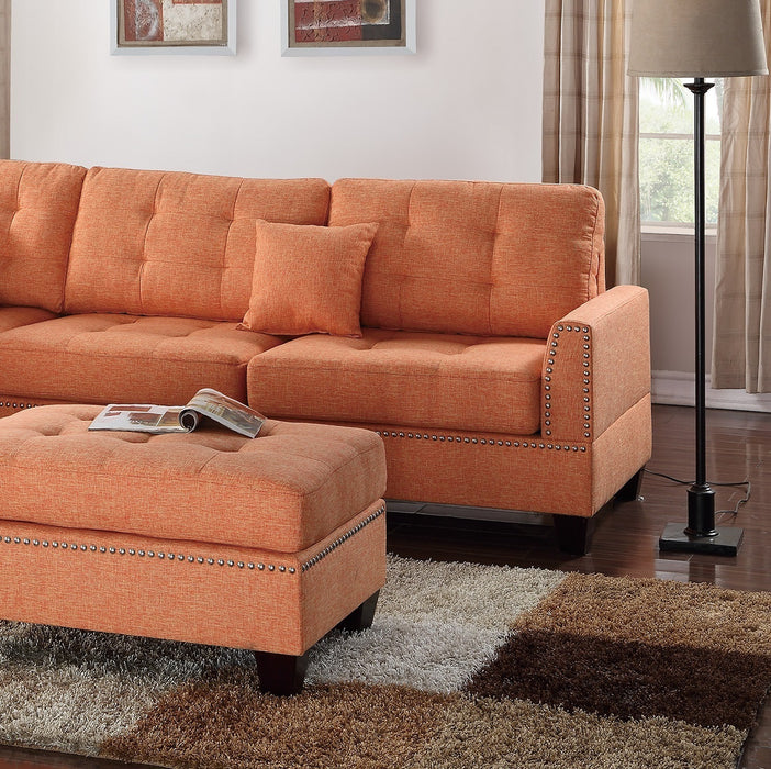 Modern Citrus Color 3pcs Sectional Living Room Furniture Reversible Chaise Sofa And Ottoman Tufted Polyfiber Linen Like Fabric Cushion Couch Pillows