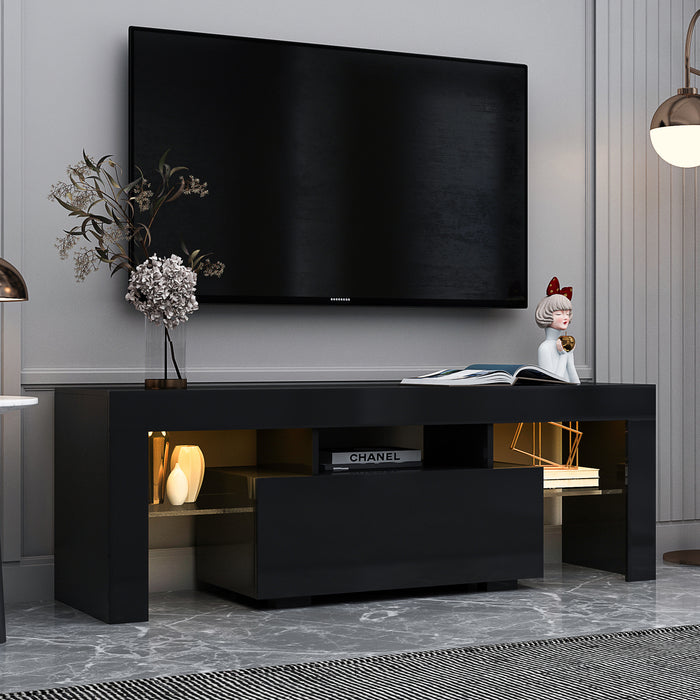 Modern Black TV Stand With LED RGB Lights, Flat Screen TV Cabinet, Gaming Consoles, Use In Lounge Room, Living Room, Bedroom