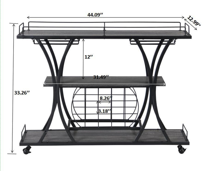 Industrial Bar Cart, Kitchen & Serving Cart with Wheels, 3-Tier Storage Shelves