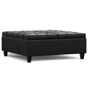 Harrison Midnight Black Vegan Leather Coffee Table Storage Ottoman Glass House Furnishings