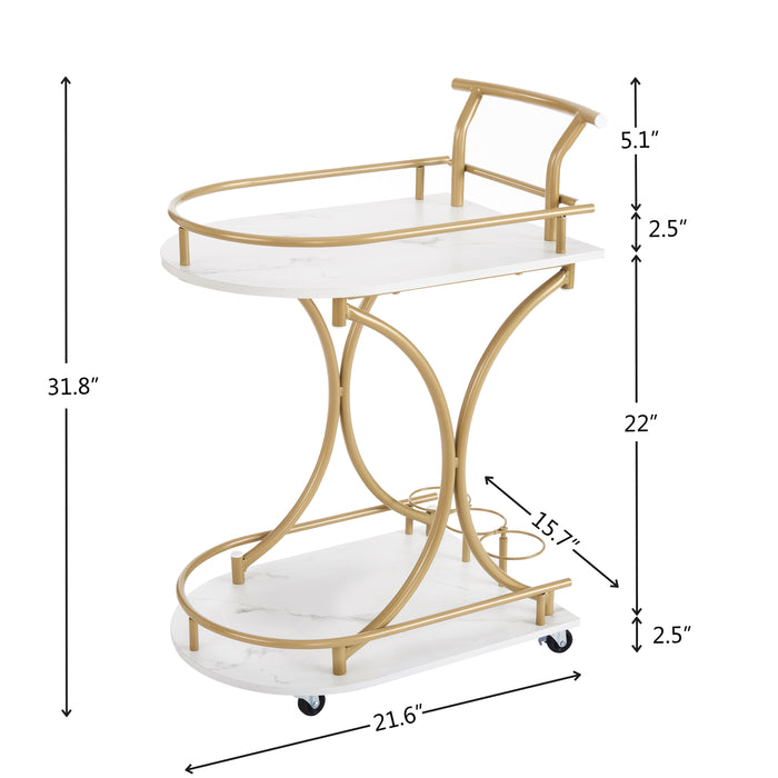 2-Tier Bar Cart, Rolling Drink Trolley for Living Room