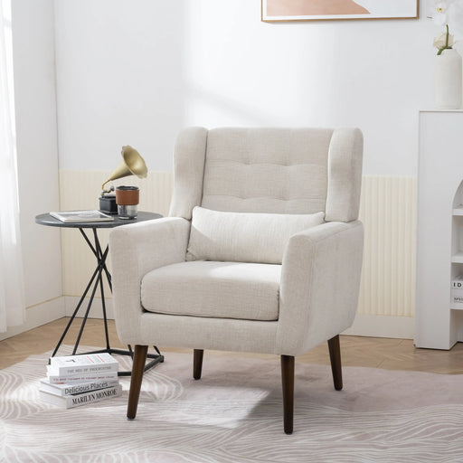 Modern Accent Chair Upholstered Foam Filled Living Room Chairs Comfy Reading Chair Mid Century Modern Chair with Chenille Fabric Lounge Arm Chairs Armchair for Living Room Bedroom (Beige) Glass House Furnishings