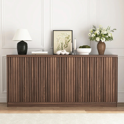 Buffet Cabinet with Storage, 62.60' Sideboard Cabinet with 4 Doors & Shelves, Wooden Kitchen Coffee Bar Credenza Storage for Living Room, Hallway Walnut Glass House Furnishings