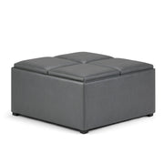 Avalon Stone Gray Vegan Leather Coffee Table Storage Ottoman Glass House Furnishings