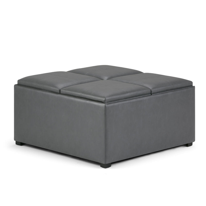 Avalon Stone Gray Vegan Leather Coffee Table Storage Ottoman Glass House Furnishings