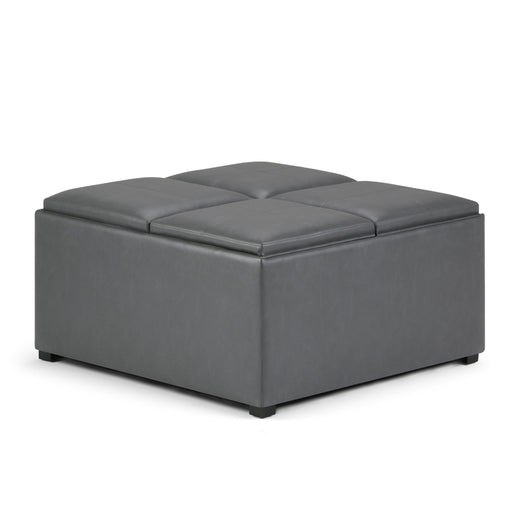 Avalon Stone Gray Vegan Leather Coffee Table Storage Ottoman Glass House Furnishings