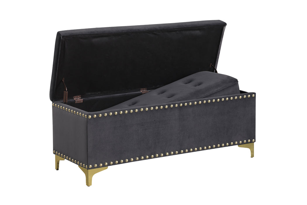 Large Storage Benches Set, Nailhead Trim 2 in 1 Combination Benches, Tufted Velvet Benches with Gold Leg for Living Room, Entryway, Hallway,  Bedroom, Grey; Support 250 lbs